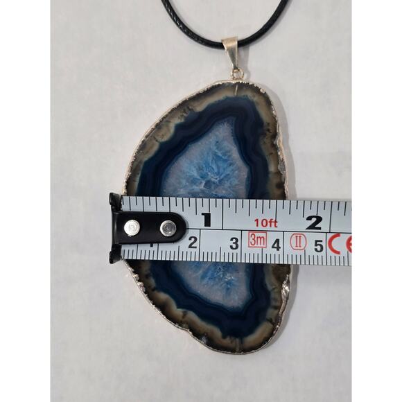 Blue Agate Slice Pendant Necklace | Natural Stone | Adjustable Cord - Picture 11 of 16
